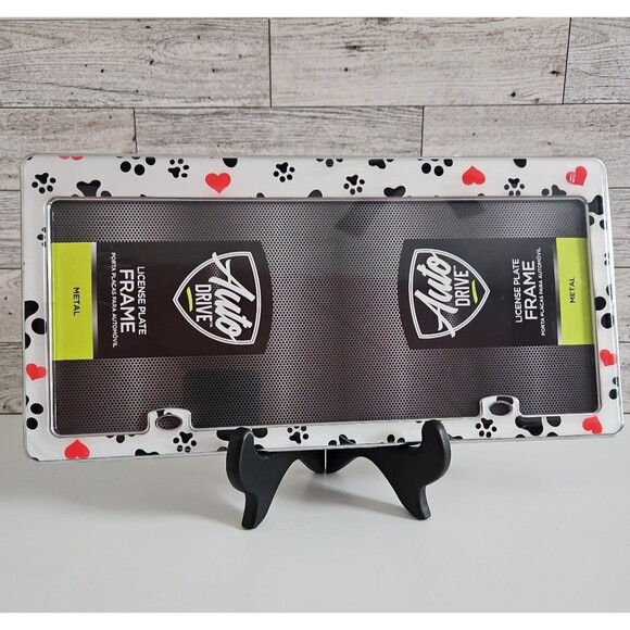 Pawprints & Hearts Metal License Plate Frame Cat Dog Animal - Picture 2 of 4